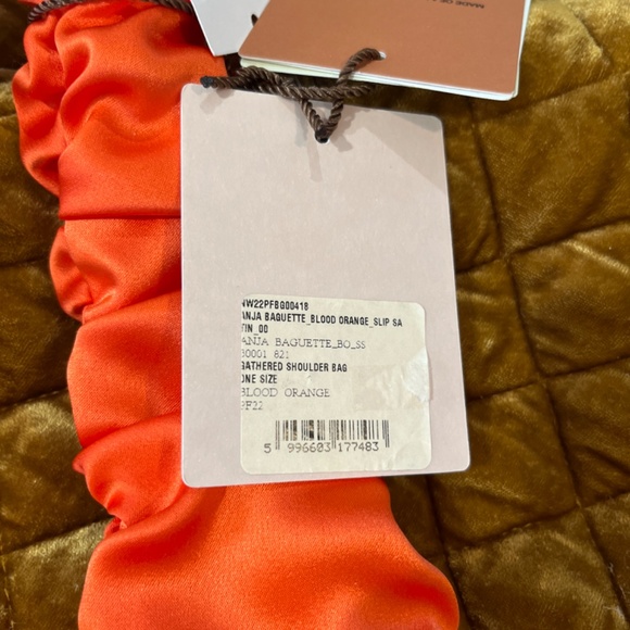 NWT Nanushka Anja Ruched Baguette Faux-Leather Shoulder Bag Orange - Picture 8 of 8